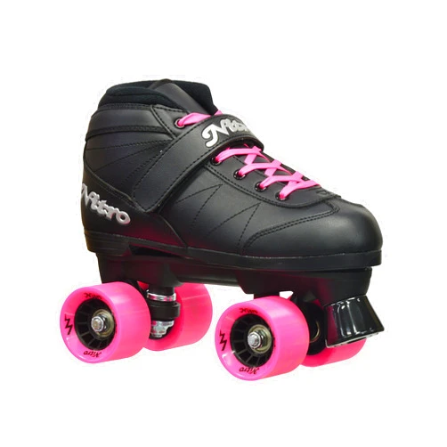 Epic Skates Super Nitro Indoor/Outdoor Quad Speed Roller Skates, Black/Pink, Adult 8