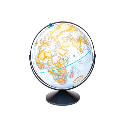 Replogle Eureka 16 inch desktop globe with up to date antique raised relief map and full swing gyromatic assembly. The beautiful blue ocean globe ball has vast amounts of up-to-date information will peak the interest of any geographical connoisseur of all ages. This sturdy globe features over 4000 place names and political boundaries.