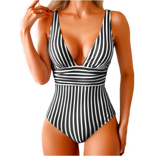 Eomenie Women's One Piece Swimsuit Tummy Control Bathing Suit V Neck Slimming 1 Piece Swimwear