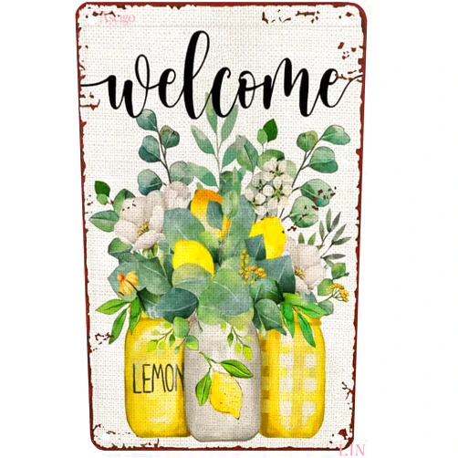 Liyinriyns Retro Metal Tin Sign Floral Mason Jar Lemon Sign for Outdoor & Indoor Wall Poster Home Bar Shop Coffee Vintage Sign Gift 12X8 in