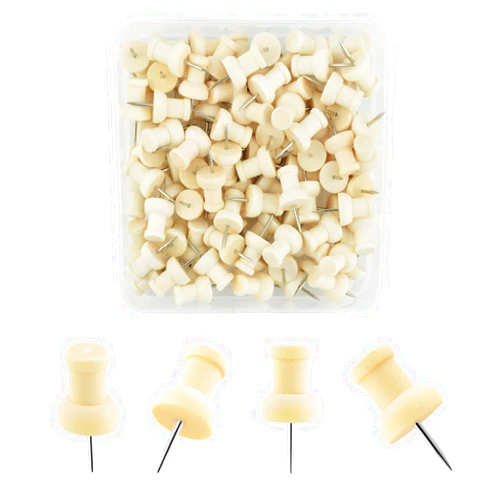TKYPZY 100 Pieces Decorative Wood Push Pins for Cork Board Wooden Thumb Tacks for Office Home Wood Map Tacks Wooden Head Pin for Bulletin Boards Craft Projects Photos Wall Maps Marking Pins with Storage Box