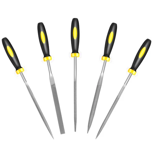 Zigdiptek Mini Metal Needle File Set, 5pcs, Small Hand Files Set for Detail and Precise Work, Hardened Alloy Strength Steel File Tools Includes Round, Bi Half-Round, Flat, Square, Triangular File