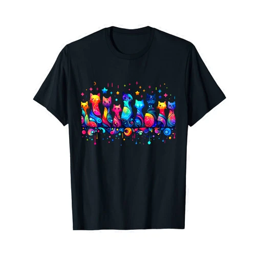 Feline Animal Friends Apparel for Cat Enthusiasts 80s Colorful Kitten Lover Artwork Decor Cute Art Cat T-Shirt