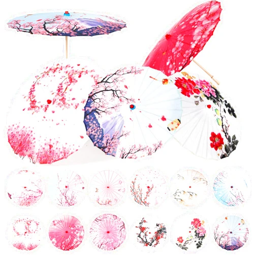 Shinylin 12 Pcs Handmade Chinese Oiled Paper Umbrella Bamboo Silk Chinese Japanese Umbrella Parasol Flower Art Dance Umbrella