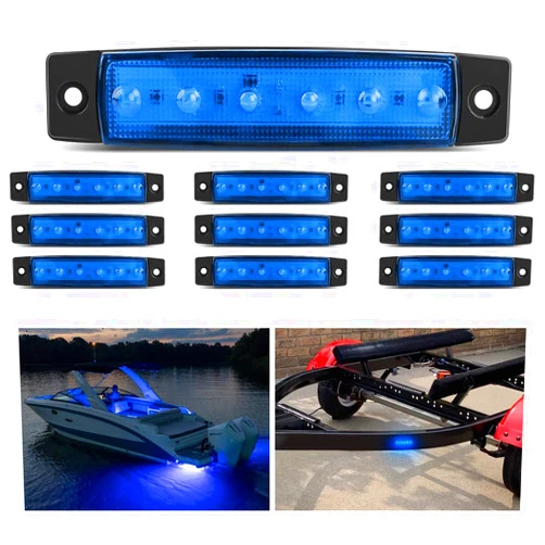 Nilight 10PCS 3.8” 6 LED Blue Indicator Light Truck Camper Side Marker Light Marine Boat Stern Light Yacht Kayak Sailboat Trailer Bus RV Clearance Light 12V DC, 2 Years Warranty