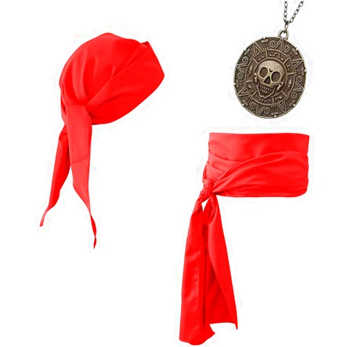 Joizomou Pirate Costume Accessories Women Men Pirate Bandana Headband Head Scarf Pirate Sash Belt and Pirate Jewelry 3pcs