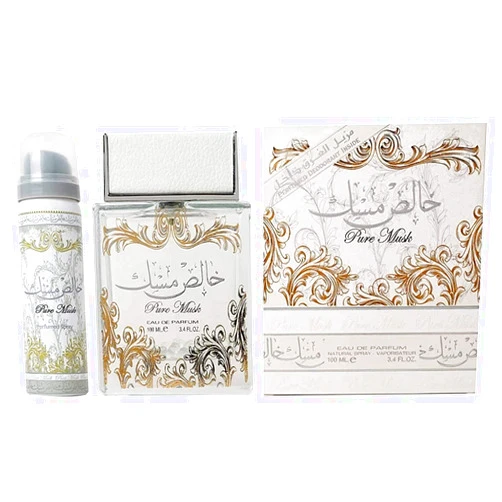 Lattafa Perfumes Pure Musk 2 Piece Set for Unisex (3.4 Ounce Eau de Parfum Spray + 1.7 Ounce Perfumed Body Spray)