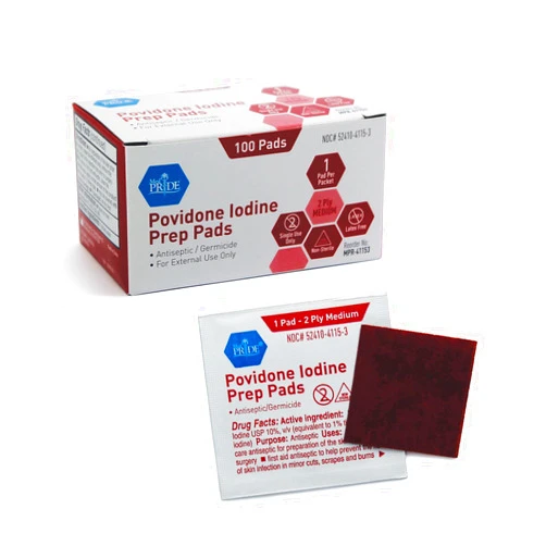 MED PRIDE Povidone Iodine Prep Pads For Wounds [Box of 100] - Individually Wrapped Iodine Wipes, 2-Ply, Medium- Wound Care First-Aid Antiseptic- Alcohol-free Medical-Grade 10% Povidone Iodine Packets