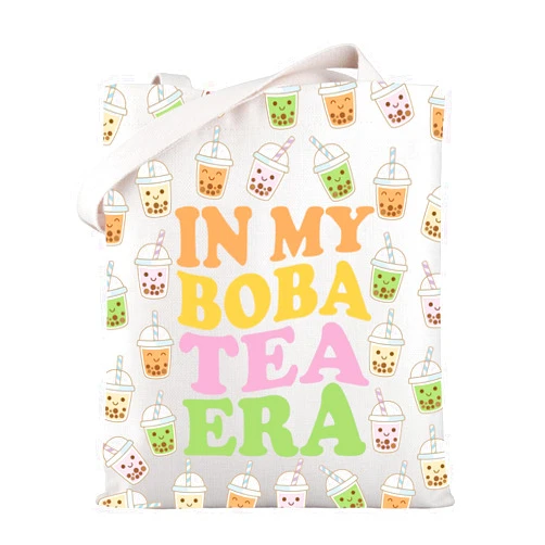 WSNANG Drinks Bubble Tea Gift In My Tea Era Canvas Tote Bag Bubble Tea Shoulder Bag Cute Milk Tea Shopping bag