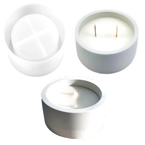 LSLEVA Round Candle Jar Molds, Creative Cylinder Silicone Candle Vessels Pot Molds, Concrete Round Bottle Making Moulds for Storage Candle Holder Jewelry Box Vase Aroma Cup (C)