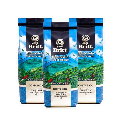 Cafe Britt Café Britt® - Costa Rican Montecielo, Coffee From Tarrazu (12 oz.) (3-Pack) - Ground, Arabica Coffee, Kosher, Gluten Free, 100% Gourmet & Medium Dark Roast