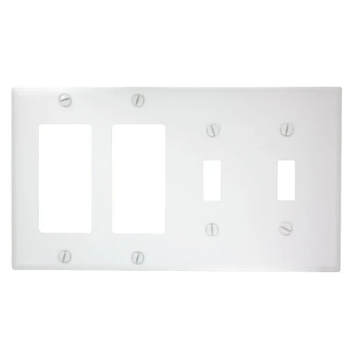 Leviton P2262-W 4-Gang 2-Toggle Decora/GFCI Device Combination Wallplate, Device Mount, White