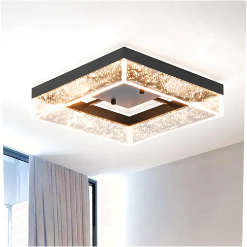 Qcyuui LED Flush Mount Ceiling Light, 11.81in 20W Modern Ceiling Light with Clear Bubble Acrylic,Square LED Ceiling Lamp for Kitchen Hallway Closet Living Room Bedroom, Black, 3000K Dimmable