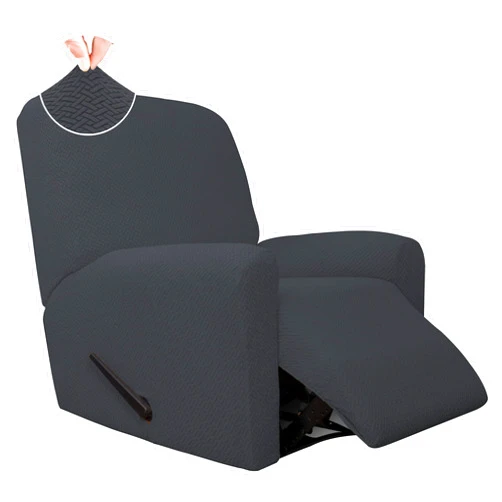 Easy-Going Stretch Jacquard Recliner Couch Cover, 4-Piece Soft Sofa Cover, Sofa Slipcover with Elastic Loop, Washable Furniture Protector for Kids, Pets, Dogs, Cats (Recliner, Dark Gray)
