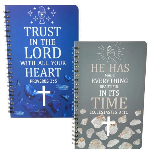 Xqumoi 2Pack A5 Cross Religious Spiral Notebooks - Inspirational Bible Verses Notebooks Ruled Hardbound Lined Writing Journal Christian Christmas Gift Sunday School Supplies (Blue & Grey)