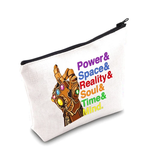 LEVLO Hero Movie Cosmetic Make Up Bag Thanos Fans Inspired Gift Power &Reality &Space &Soul &Time Mind Makeup Zipper Pouch Bag For Friend Family (Power &Reality &Space)