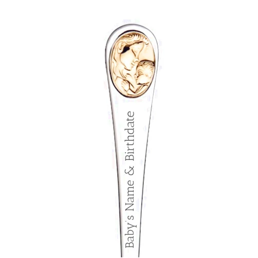 Generic Personalized Baby Feeding Spoon | Custom Engraving Name & Birthdate | Keepsake Gift (Golden Mother & Baby)