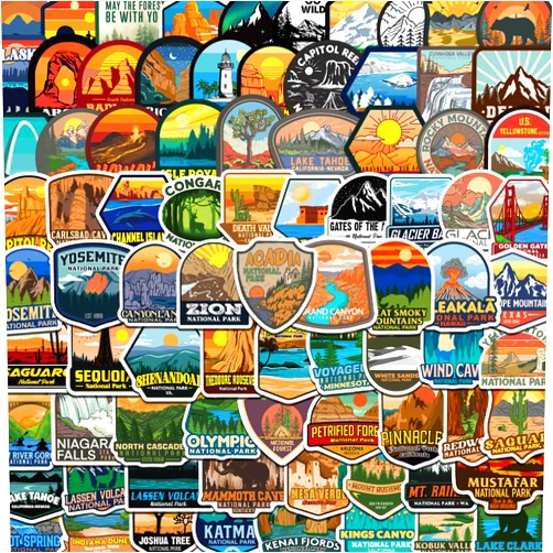 Puraesla 156 Pcs National Parks Sticker Pack, Outdoor Nature Camping Hiking Inspired Waterproof Vinyl Decals for Water Bottles Laptop Car, Travel Adventure Partks Sticker