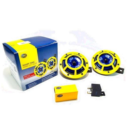 HELLA H31000001 Sharptone 12V High Tone / Low Tone Twin Horn Kit with Yellow Protective Grill, Includes Relay, 2 Horns