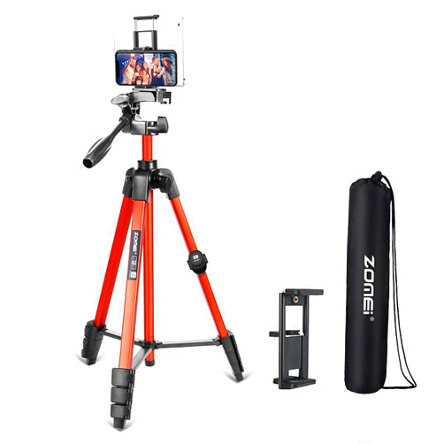 YESSBON Phone Tripod, 54 Inch Video Tripod with 360 Panorama Pan Head, 1/4'' Screw, Phone Holder and Remote Shutter for Photo/Travel/Live Streaming, Compatible with iPhone/Android/Camera(Orange)