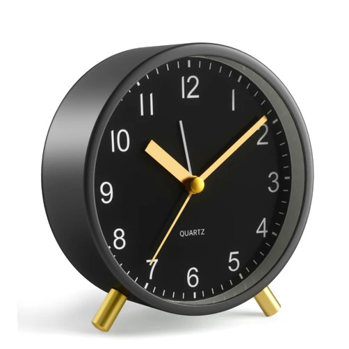 JALL Analog Alarm Clock, 4 inch Super Silent Non Ticking Small Clock with Night Light, Battery Operated, Simple Design, easy setting for Office, Bedroom, Bedside, Desk, teens, elders, kids, adult, Black