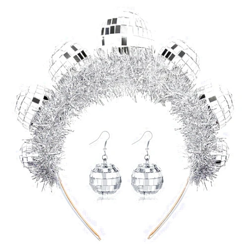 JIANGLAI Disco Ball Earrings and Headband for Women - 70's Halloween Earrings for Women Girl Party Costume