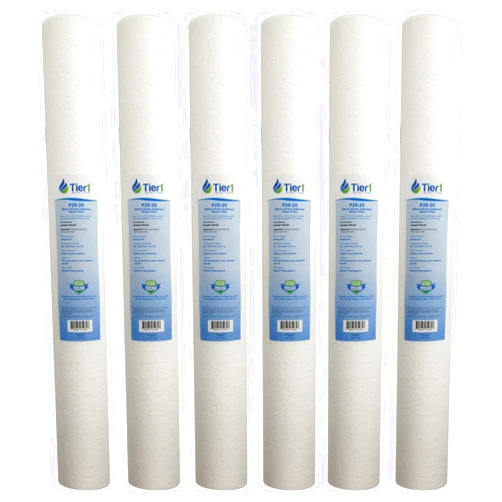 Tier1 20 Micron 20 Inch x 2.5 Inch | 6-Pack Spun Wound Polypropylene Whole House Sediment Water Filter Replacement Cartridge | Compatible with Pentek P20-20, Purtrex PX20-20, Home Water Filter