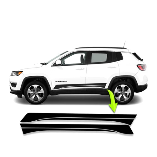 Benini Design Studio Side Lower Door Rocker Stripes Decal Graphics Racing Stripes Vinyl Stickers Compatible with Jeep Compass 2014-2023 (Gold)