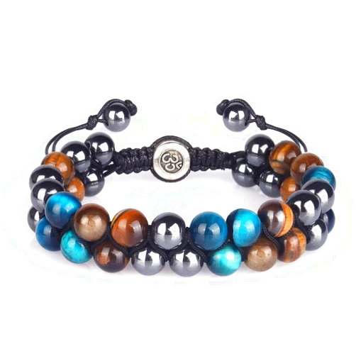 JDNOZW Triple Protection Bracelet 8mm Stone Beads Bracelet Healing Crystals Tigers Eye black Obsidian and Hematite Beads Bracelets for Men Women Bring Luck, Prosperity and Happiness (Blue Tiger Eyes)