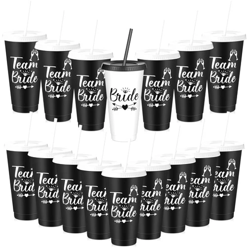 Skyley 16 Pcs Babe Bachelorette Cups Bachelorette Party Tumbler with Lids and Straws Bridesmaid Cups Bridal Cup Plastic Travel Mug for Wedding Bachelorette Party Supplies Gifts (White and Black)