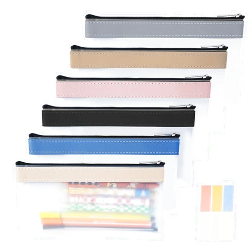 WATUNID 6 Pack Clear Pencil Pouch, Small Pencil Case with 60Pcs Label Stickers, Waterproof Pen Holder with Zipper, Multifunctional Money Bags Cash Envelopes, Pencil Bag for Office School Supplies