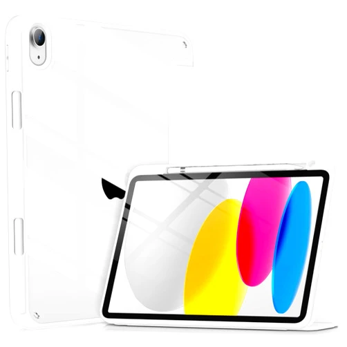 VIKESI for iPad 10th Generation Case 2022, 10.9 Inch Case with Clear Transparent Back and TPU Shockproof Frame Cover [Built-in Pencil Holder, Support Auto Sleep/Wake] -White