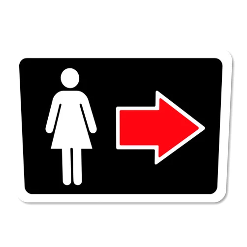 Grafken Grafkën: GR1395 Plastic Sign Medium 6 in x 4 in: RESTROOMS ICON-Women Style 1. Arrow Right