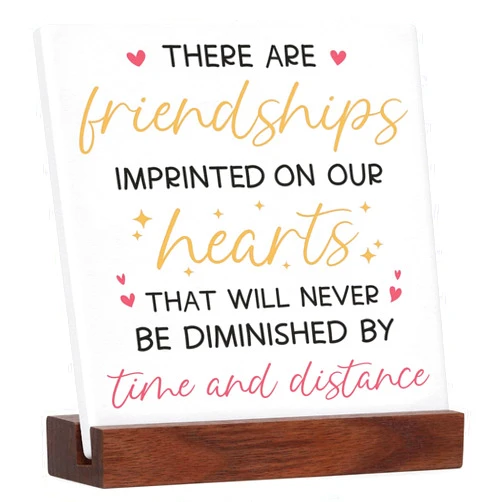 EVEREST GOOSE Friend Gifts for Women, Friendship Quotes Desk Decor Gifts for Women Men, Christmas Birthday Gifts for Best Friends, Bestie, Women, BFF, Long Distance Friendship Gifts, Friend Plaque with Wooden Stand