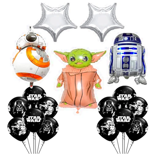 ROSUDA 19 Pcs Star Wars Balloon Set, Baby Child Balloons,Mandalorian Theme Video Games the Child Birthday Party Foil Film Dalloon Supplies Star Wars Bouquet Decorations for Kids Boys Girls