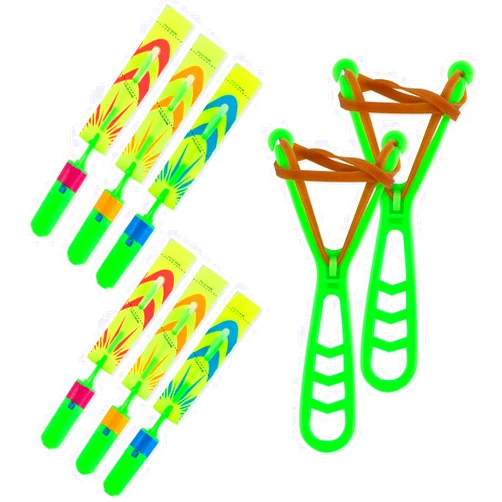 BAIVYLE Flying Toys for Kids - Light up LED Helicopters Copters Arrow Slingshot Glow in The Dark Toys Light up Party Favors for Kids Outdoor Camping Games (6pcs)