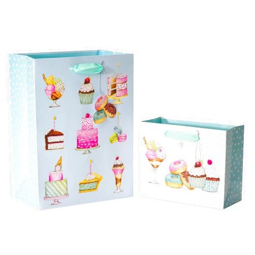 Papyrus Gift Bags - Designed by Bella Pilar (Desserts) for Birthdays, Bridal Showers, Baby Showers and All Occasions (2 Bags, 1 Large 13
