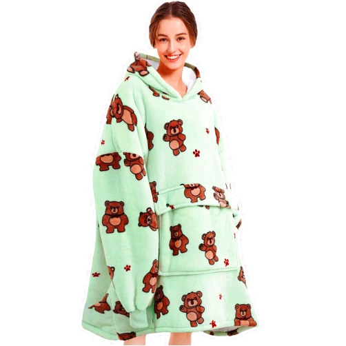 Narecte Oversized Blanket Hoodie Blanket for Women,Wearable Blanket Adult Giant Hoodie Cozy Sweatshirt Kawaii Stuff,Birthday Gifts for Women, for Sister,Teen Girl Gifts Bear