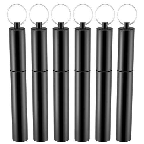 Bokon 6 Pcs Portable Toothpick Holder Airtight Aluminum Metal Tube Joint Tube Storage Tube Waterproof Pocket Purse Tube Container Holder with Keychain for Travel Picnic(Black, Black)