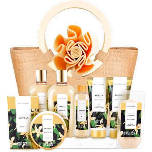 Spa Luxetique Spa Gift Baskets for Women - Vanilla Bath Set for Women with Bubble Bath, Body Lotion Gift Set, Vanilla Spa Gifts for Women, Birthday Woman Gifts, Mothers Day Gifts for Mom