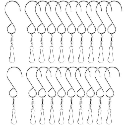TecUnite 20 Pack Wind Spinner Swivel Hooks Clips for Hanging Wind Spinners Chimes Crystal Twisters Garden Bells Party Supply