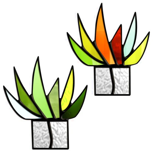 Yangshine Set of 2 Pieces Succulent Plant Stained Glass Cactus Glass Decor, Cacti Sun Catcher Desk Countertops Windowsill Shelf Christmas Decor Plant Lovers(Not Include The Pots),Style A