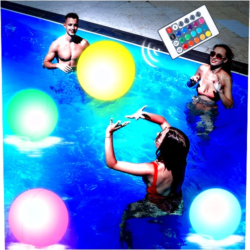 AMOR PRESENT 3PCS Light Up Beach Balls, 12Inch Glow Pool Balls LED Ball with Remote Control for Kids Summer Parties Pool Toys