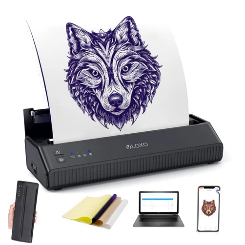 VLOXO Wireless Tattoo Stencil Printer, Portable Tattoo Thermal Transfer Copier Cordless Bluetooth Tattoo Machine with 10pcs Transfer Paper for Android and iOS Phone Pad & Laptop