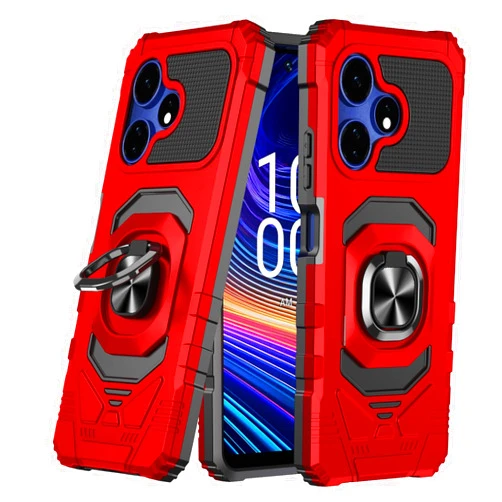 SOGA Compatible for Boost Mobile Celero 5G+ Case/Celero 5G Plus Case w/Tempered Glass Screen Protector [Military Grade] Ring Car Mount Kickstand Shockproof Hard Phone Case - Red