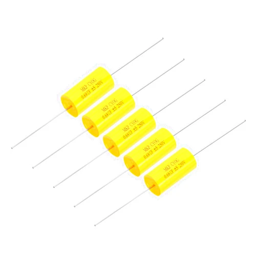 Patikil 0.68uF 250V Frequency Divider Capacitor, 5 Pcs Axial Audio Speaker Crossover Step-less Film MKP Capacitor for Audio Equipment, Yellow
