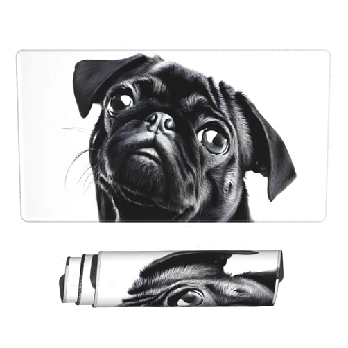 Jcvytsdlk Extra Large Gaming Mousepad Computer Desk Mat Office Desk Pad for Laptop and Accessories Keyboard Mat Long Mouse-Pad, Office Supplies mouse-pads 29.5 x 15.8 in - Cute Black Pug Dog
