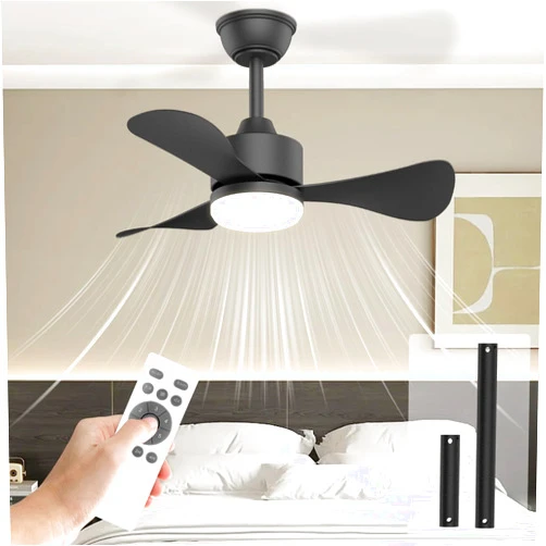 Hisummer 28 Inch Ceiling Fan with Light and Remote, Small Ceiling Fan with Light Modern Design Indoor Outdoor Reversible 6-Speed Ceiling Fan for Bedroom Kitchen Patio