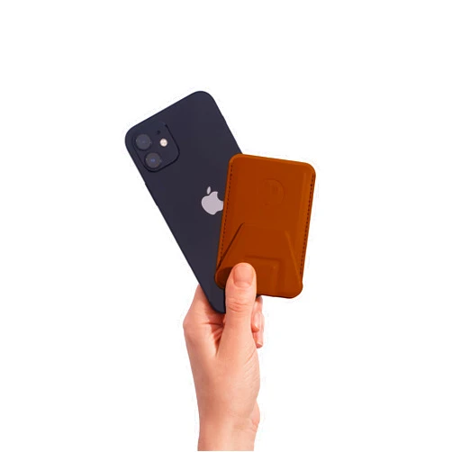 Reloot MagSafe Compatible Leather Wallet: Fits 3 Cards, Sleek Design, Vertical and Horizontal Stand, Finger Grip (Classic Brown)