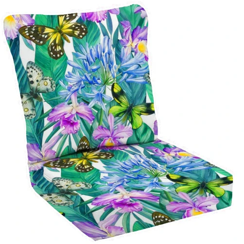 UQK145ZVG 2-Piece Outdoor Deep Seat Cushion Seamless Tropical Orchid Flowers Agapanthus Palm Leaves Butterfly Lounge Chair Conversation Cushion Set for Patio Furniture Cushion Covers Replacement